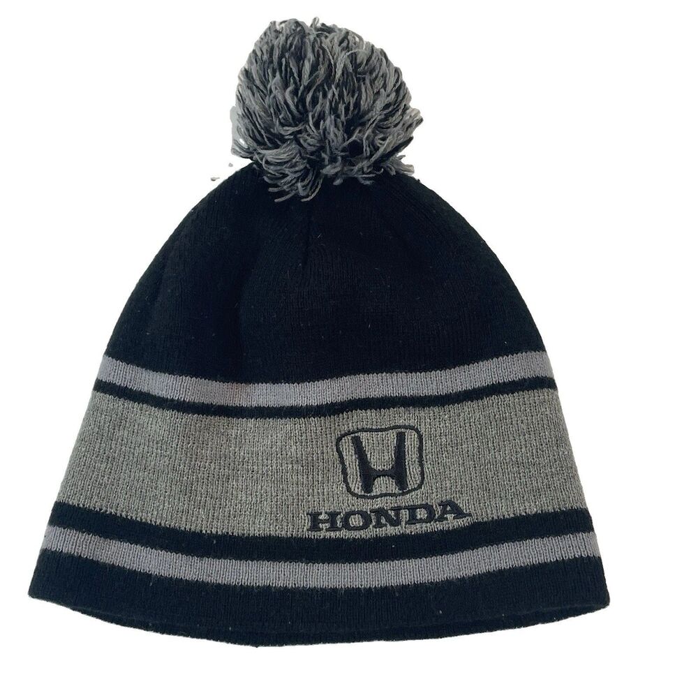 Honda Winter Hat Black Gray Pom Pom Beanie Logo Adult One Size